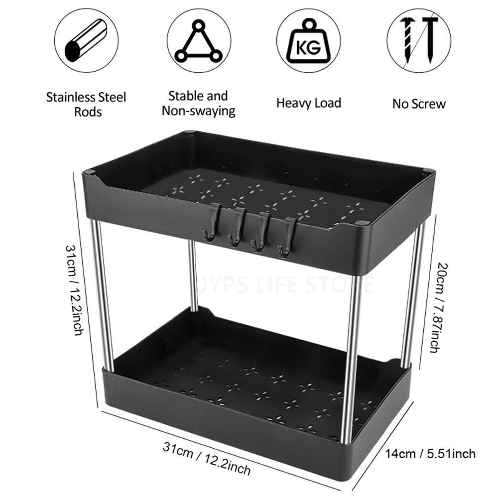 1/2 Pcs Under Sink Storage Organizer 2 Tier Drawer Rack