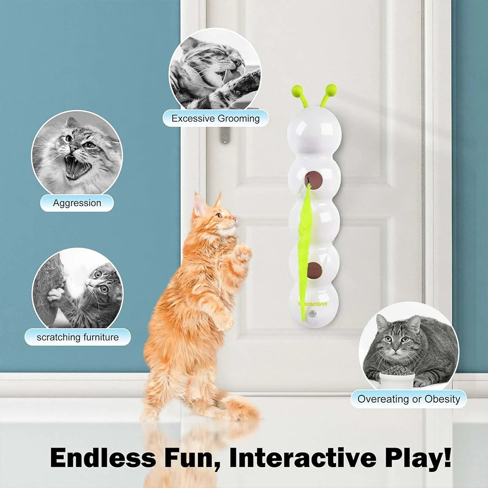 Smart Caterpillar Cat plaything‌ Whack A Mole Cat Interactive Cat Feather Motion Sensor Teasing Cat for Indoor Cats