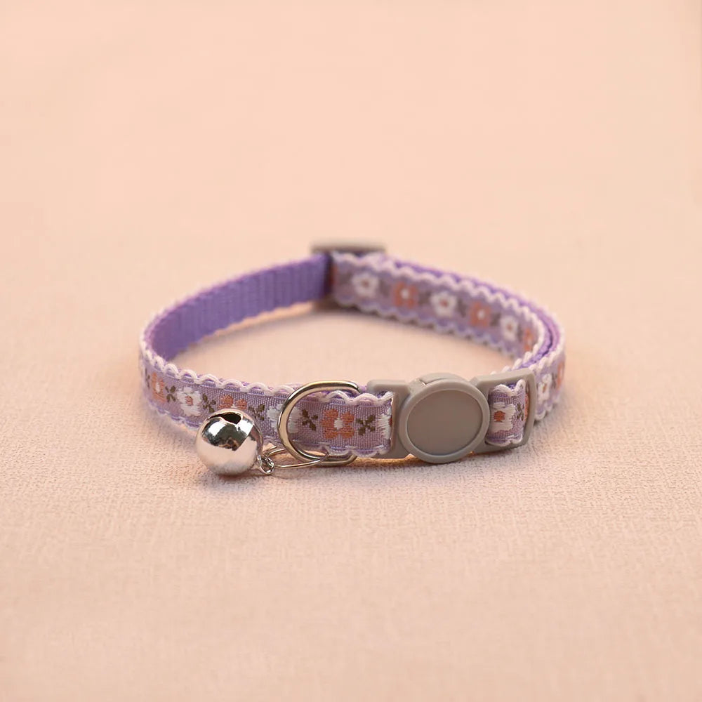 Hand Knitting Flower Pet Collar With Bell Colorful Retro Style Cat Collar Adjustable Safety Necklace For Puppy Cat Accessories