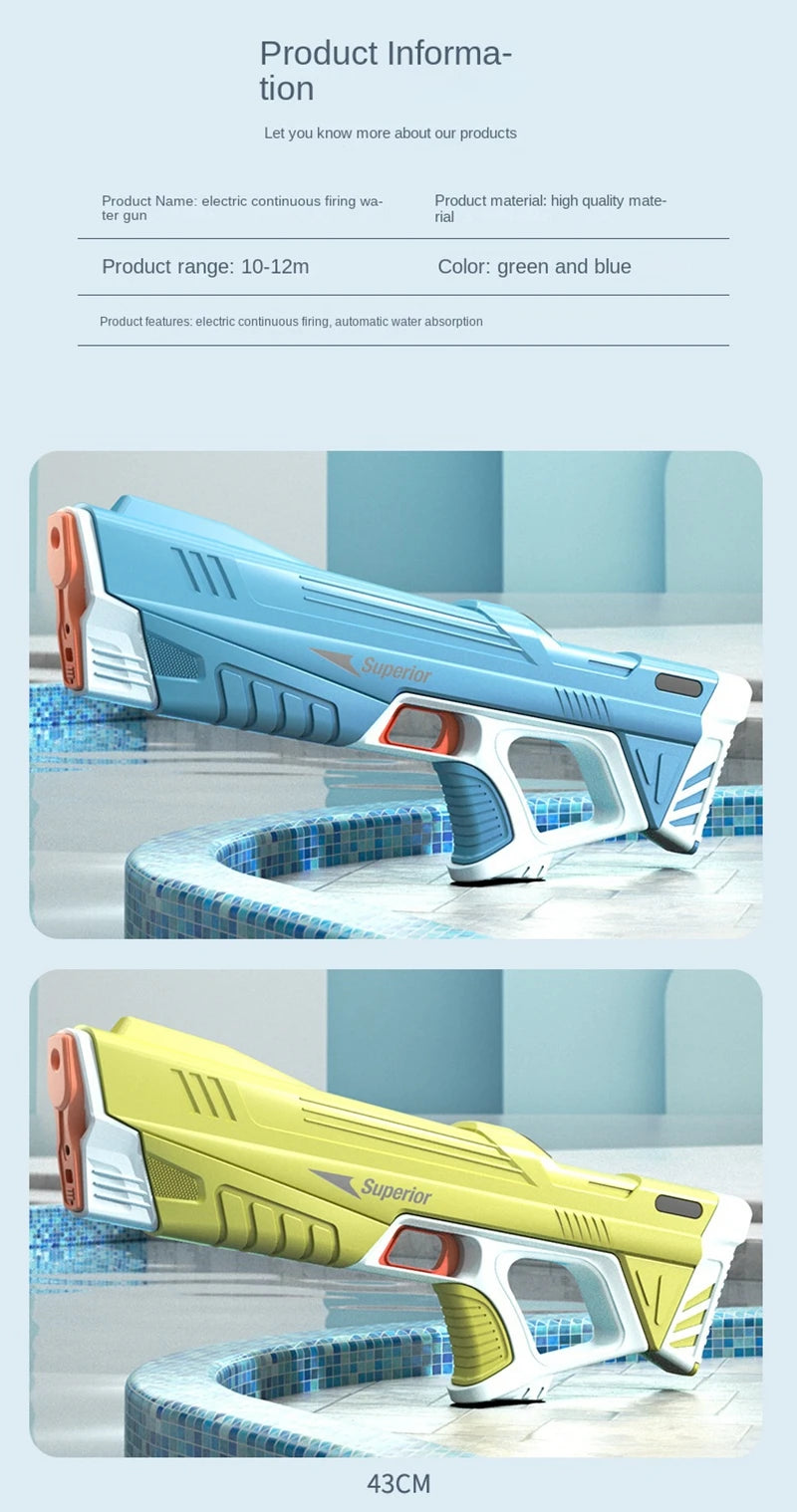 Full Automatic Electric Water Gun 43cm Portable Summer Toy for Kids and Adults Outdoor Water Battles