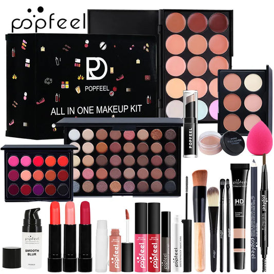 POPFEEL All In One Makeup Kit for Girls Teens and Women with Eyeshadow Foundation Lip Gloss Lipstick and Primer