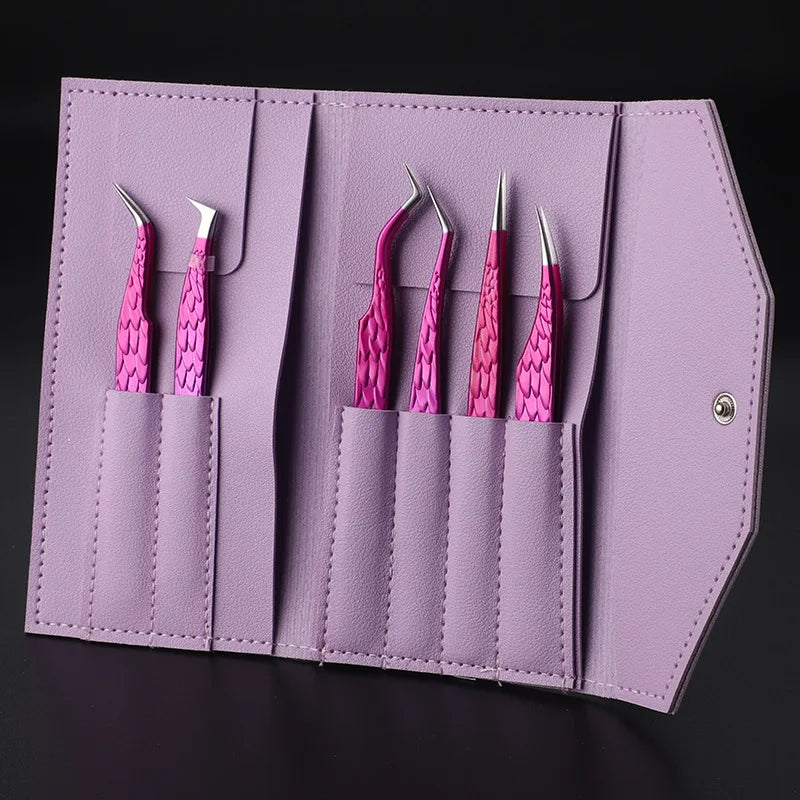 6 Piece False Eyelash Tweezers Set for Precision Lash Application Eyebrow Grooming and Nail Art Tools