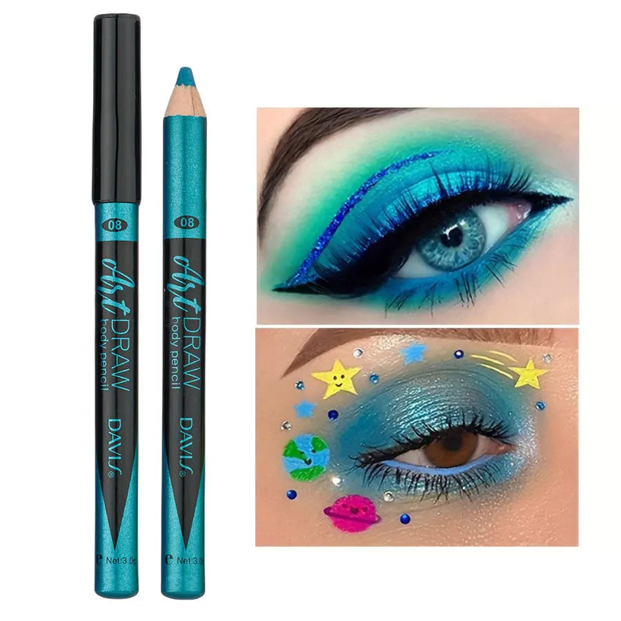 15 Color Eyeliner Lip Liner Pen, Black Blue Multicolor Metallic Pearly Glitter Matte Finish Punk Smokey Style Eye Makeup Pen