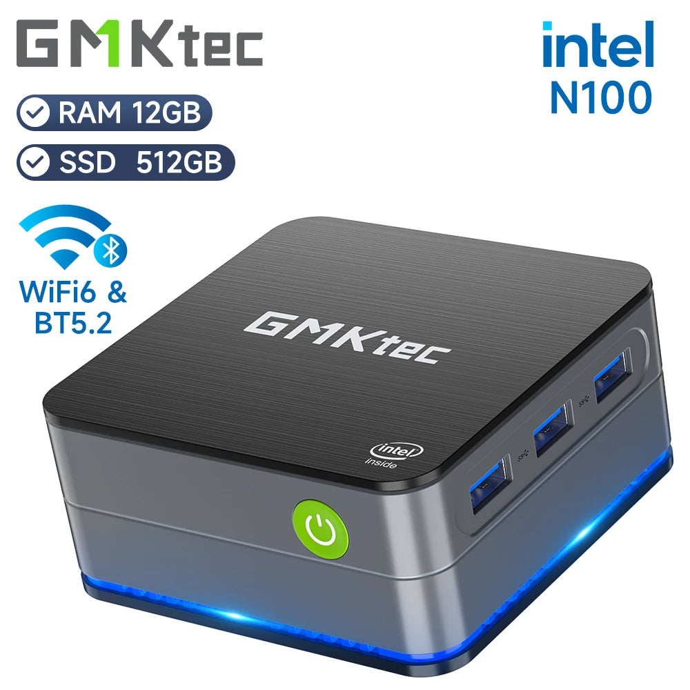 Mini PC GMKtec G2 con Windows 11 Pro, Intel de 12.ª generación, Alder Lake N100, DDR5, 12 GB de RAM, 512 GB de ROM, WiFi 6, BT5.2, computadora de escritorio