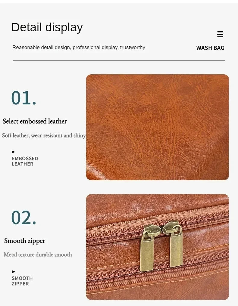 Men Vintage Luxury Toiletry Bag Travel Organizer Waterproof Makeup Case Hanging Storage for Business and Personal Use