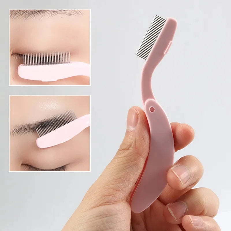 1PC Folding Eyelash Curler Comb Portable Lash Separator Mascara Lift Curl Metal Brush Mini Eyebrow Comb Makeup Tool