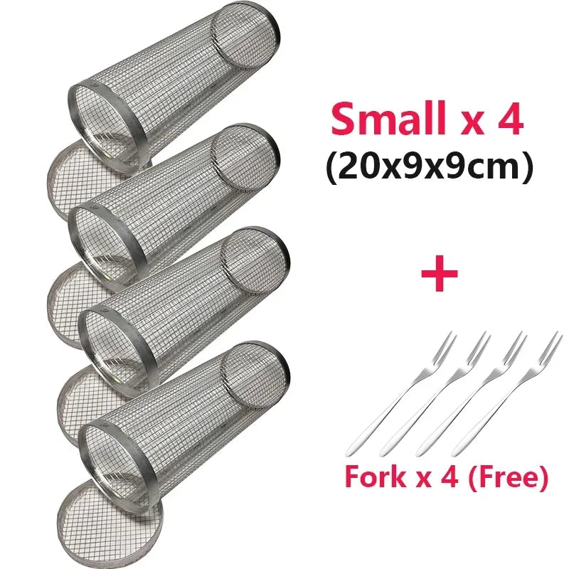 Rolling BBQ Basket – Stainless Steel Grilling Mesh Rack for Vegetables, Fish & Meat, Ideal for Camping BBQs