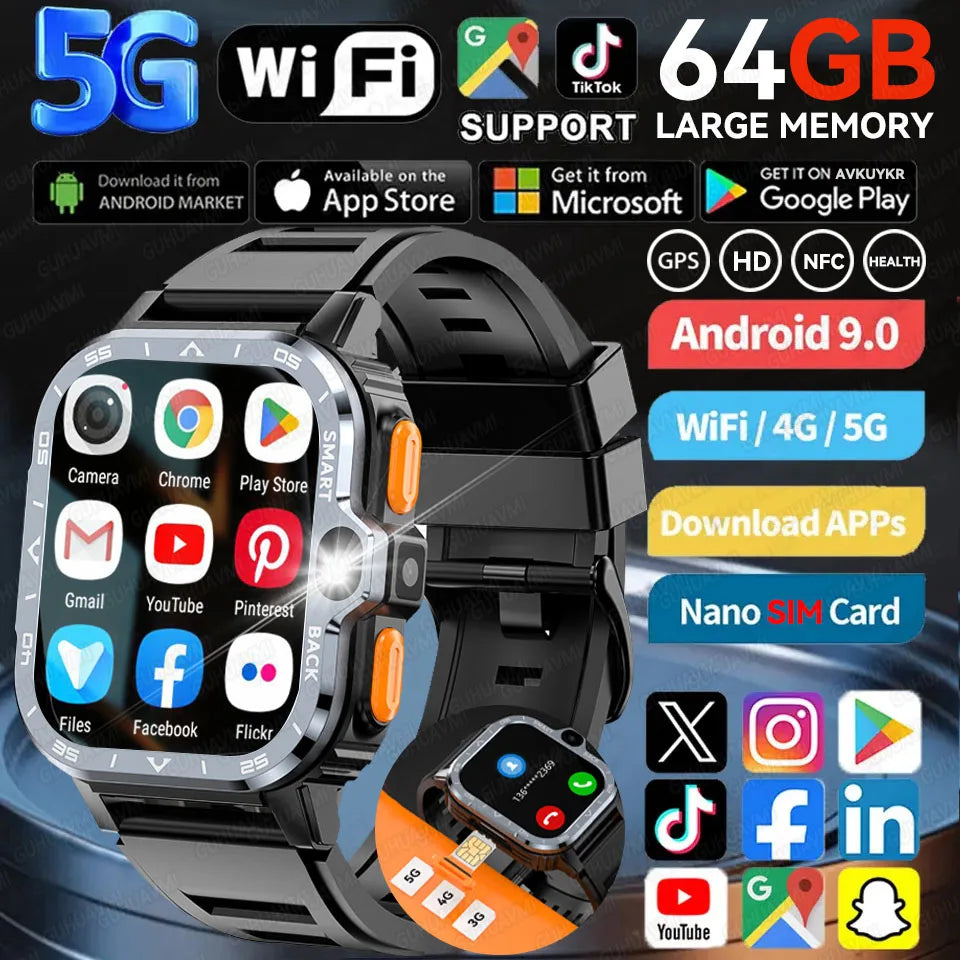 2025 New 5G SIM Card Small Fast Internet Smart Watch HD Dual Camera 64GB ROM NFC GPS WiFi Google Play Smart Bracelets For XIAOMI