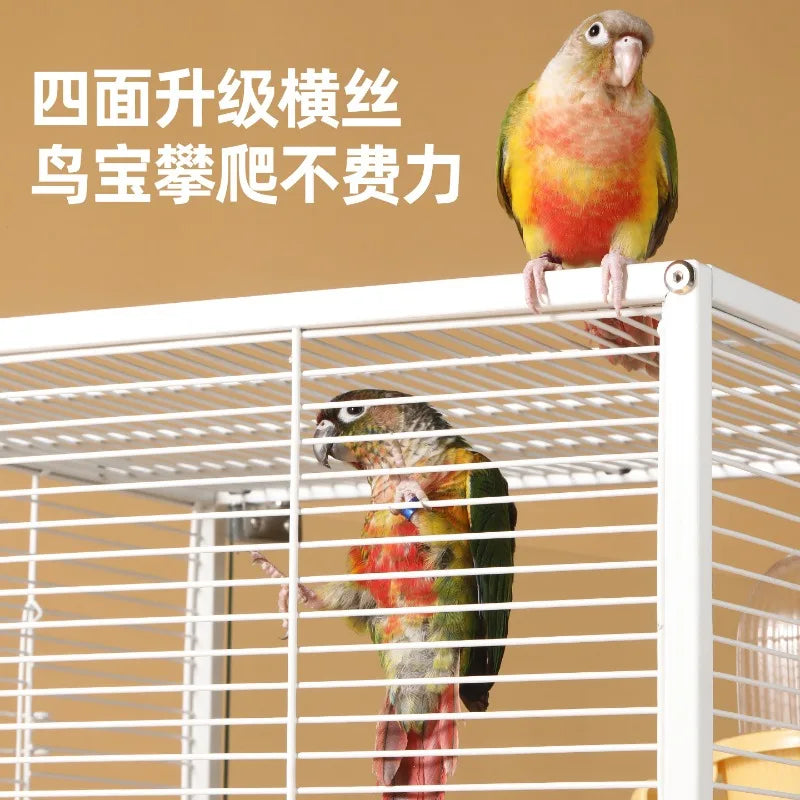 Horizontal silk double-layer bird cage parrot cage household three-layer palace grid breeding Xuanfeng extra large small
