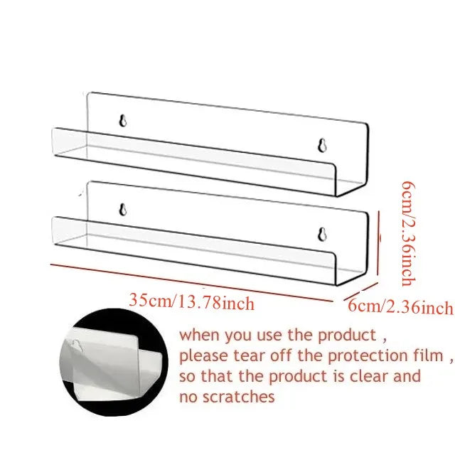 2pcs Acrylic Vinyl Record Display Stand Wall Mounted Shelf Organizer