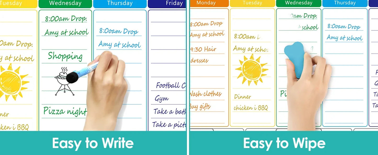 Magnetic Dry Erase Whiteboard Calendar Planner for Refrigerator with Markers and Eraser - Daily Weekly Monthly Organizer