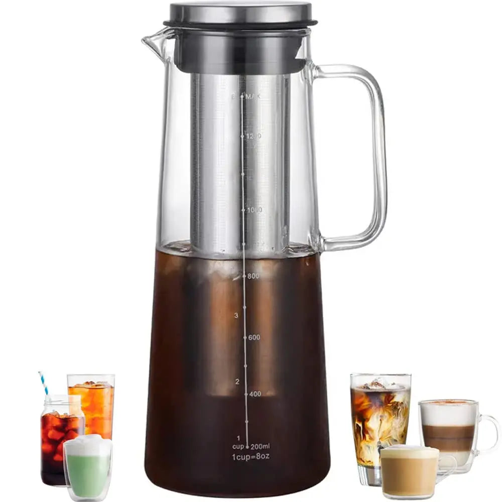 Airtight Cold Brew & Tea Infuser – 1L Glass Carafe with Removable Stainless Steel Filter