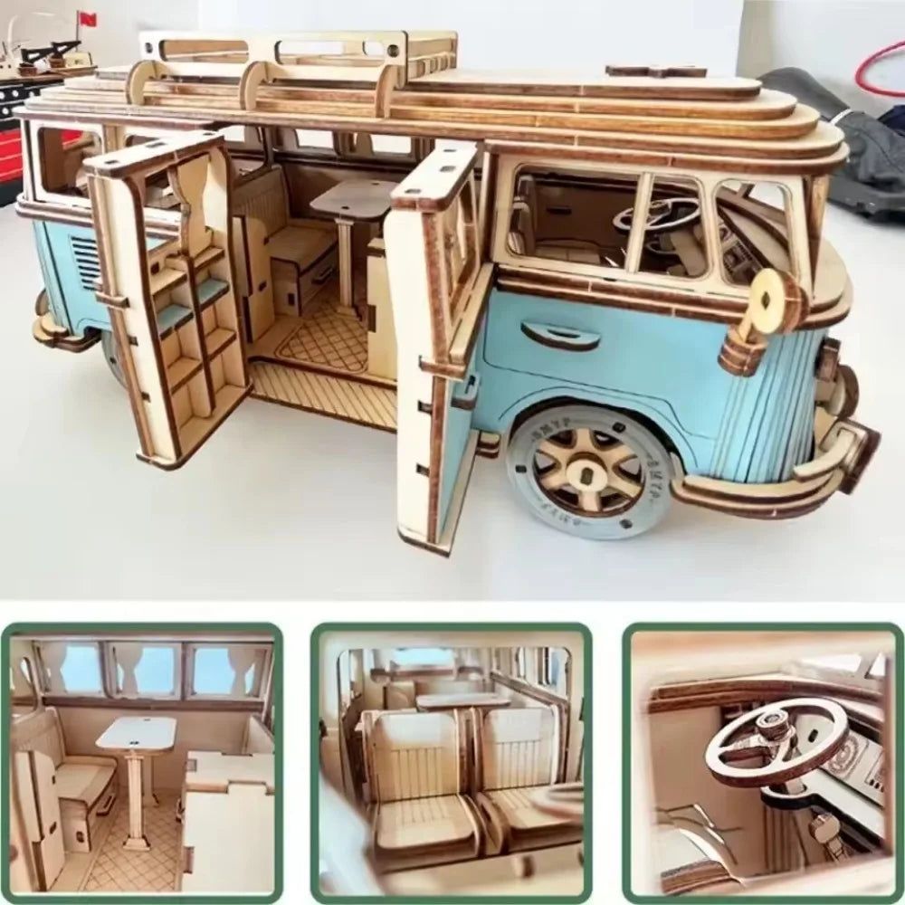 3D Puzzle Toy Wooden Car Style House Model for Parent Child Interactive Learning DIY Gift