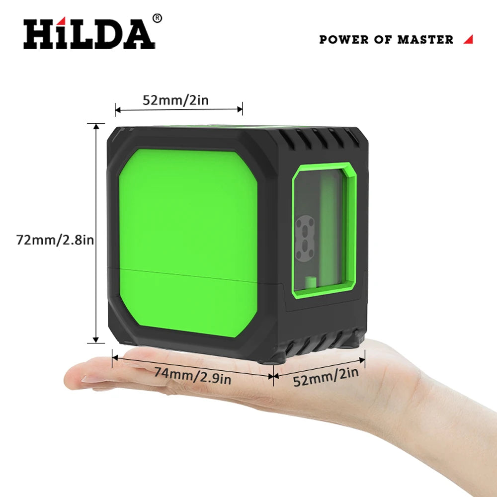 HILDA 2 Lines Mini Laser Level Self Levelling Green Beams Laser Horizontal & Vertical Cross-Line USB Charging