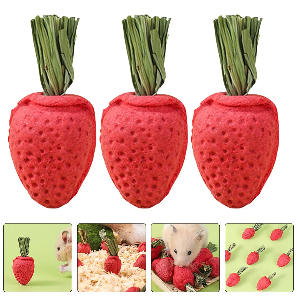3 Pcs Small Animal Toys Strawberry Shaped Chew Toys Hamster Chewing Plaything Rabbit Accessories Pet Products Pet Supplies