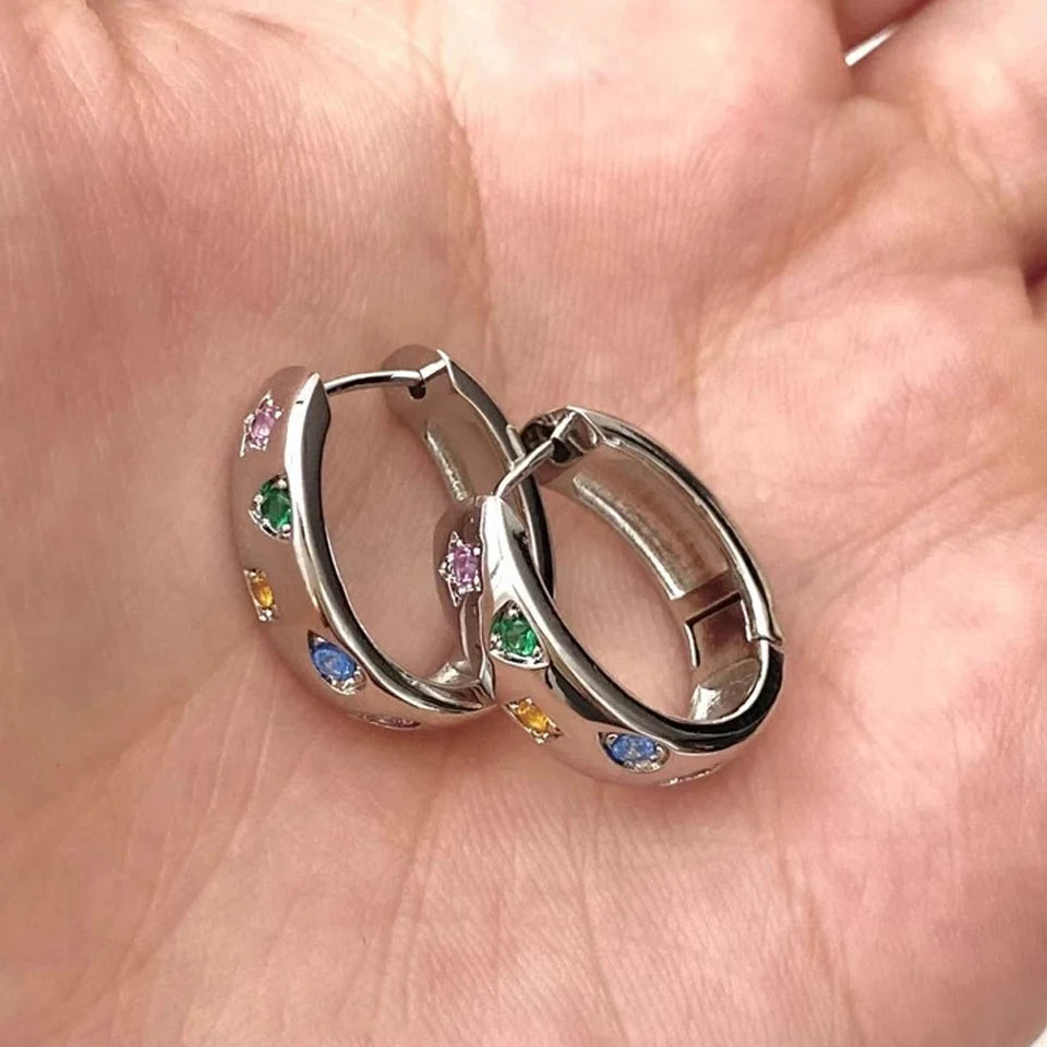 Yupsk Colorful Zircon Rainbow Hoop Earrings For Women