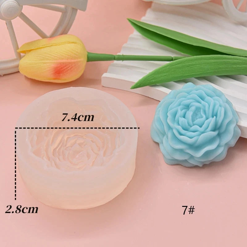 S/M/L 3D Peony Silicone Candle Mold for DIY Flower Crafts