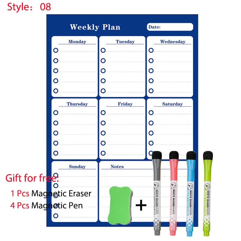 Magnetic Dry Erase Whiteboard Calendar Planner for Refrigerator with Markers and Eraser - Daily Weekly Monthly Organizer