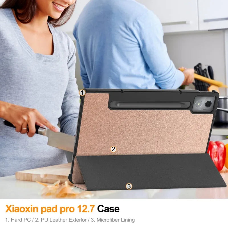 Smart Case for Lenovo Xiaoxin Pad Pro 12.7 Inch 2025 Folding Flip Stand with Auto Sleep Feature Tablet Cover