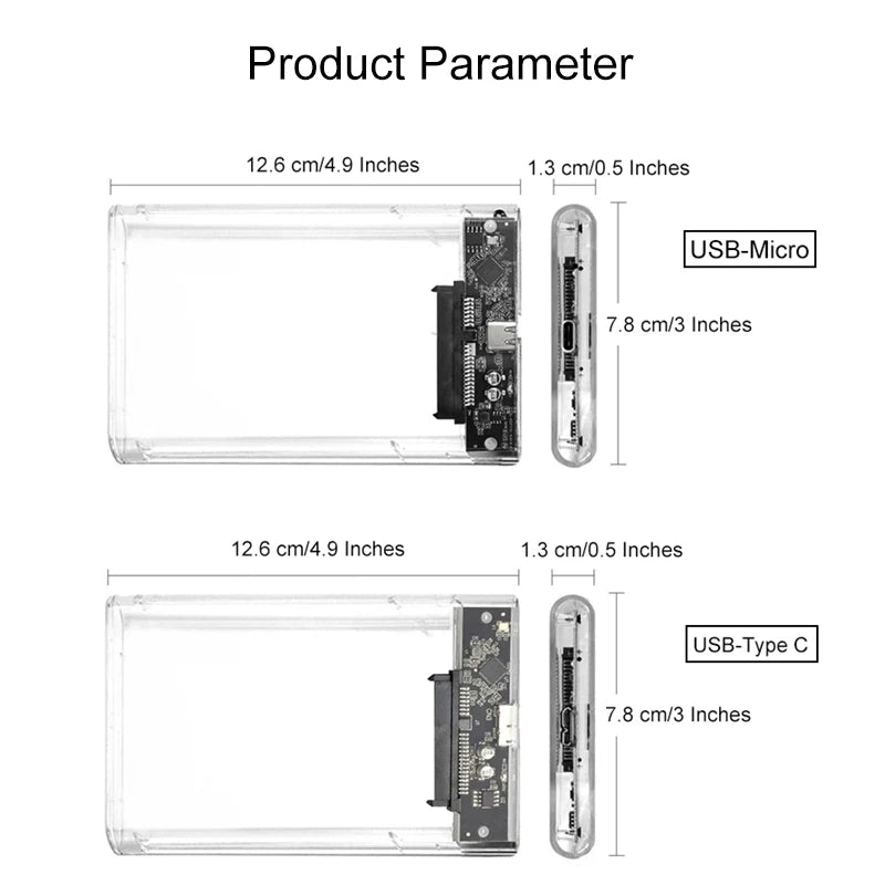 USB 3.0 Transparent HDD Enclosure 2.5" ,Type C Micro Cable External Hard Drive Disk Case 2.5 Inch SATA Box HDD SSD Computer