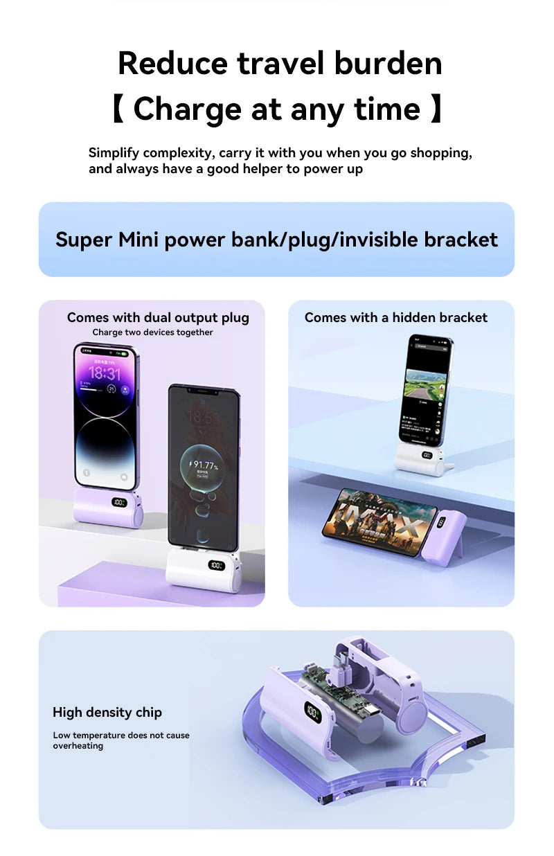 Xiaomi Capsule Power Bank 50000mAh Hidden Type-C Lightning Interface Mobile Power Supply Emergency External Battery Fast Charger