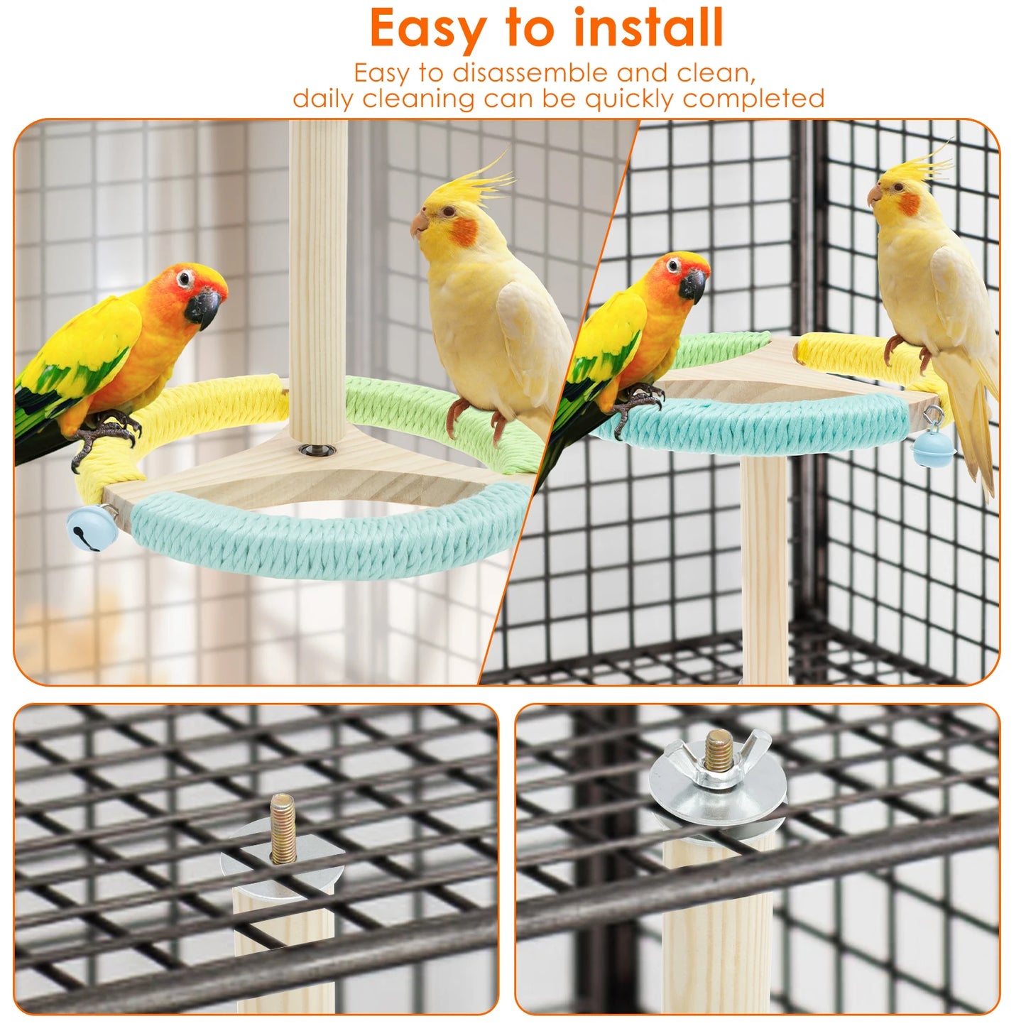 Parrot Perch Wood Stand Rotary Tabletop Training Bird Toy Versatile Interactive Bird Cage Accessories Home Bird Raising Supplies