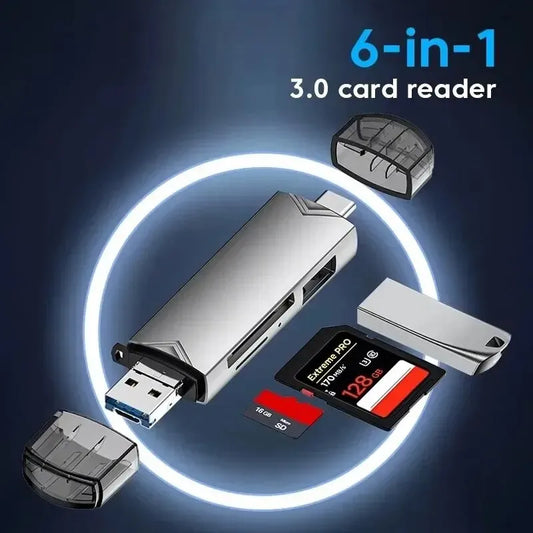 Lector de tarjetas multifunción USB 3.0 JASTER 6 en 1 Unidad flash USB/Tf/Sd Tipo C/Usb Tarjeta de memoria para adaptador Teléfono Computadora portátil