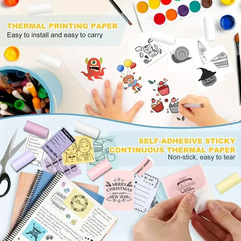 Papel térmico MINI Etiqueta autoadhesiva de impresión para mini impresoras Máquina de poses Pegatinas para cámara para niños Rollos de 57 mm de ancho