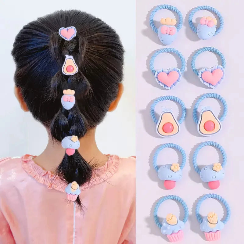10PCS Cute Cartoon Flower Animal Elastic Hair Bands for Girls