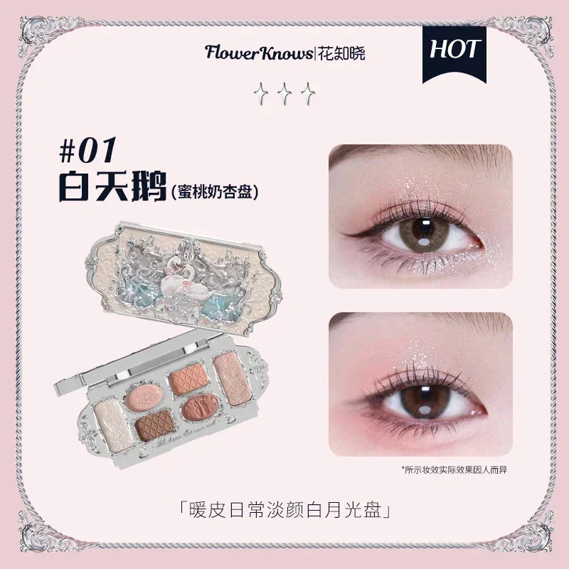 Flower Knows Moonlight Mermaid Eyeshadow Palette 8 Color Eye Makeup with Matte Shimmer and Glitter Finishes for Stunning Looks