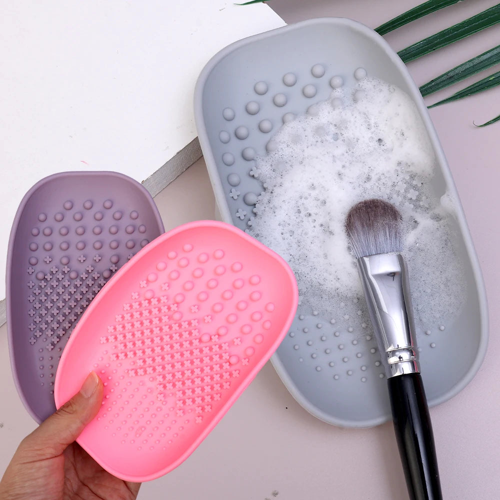 Makeup Brush Cleaner Bowl Soft Silicone Eyeshadow Brushes Powder Puff Washing Washboard Round Corner Cleaning Scrubber Box Tool