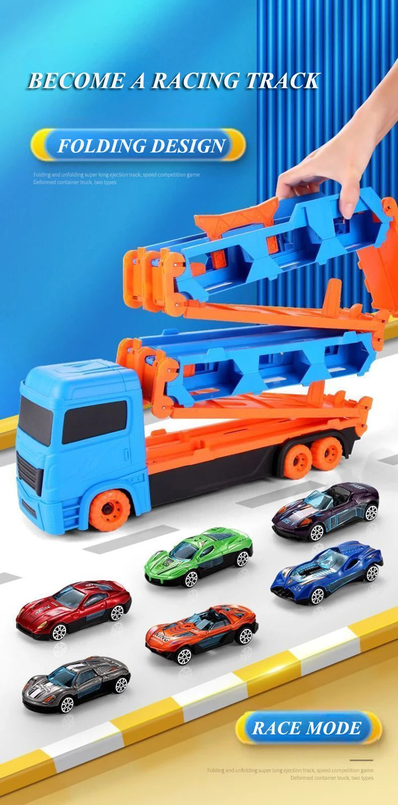 Large Car Transporter Truck with Folding Track and Racing Vehicles for Kids - Competitive Games and Storage Alloy Car Toy - Perfect Gift for Boys