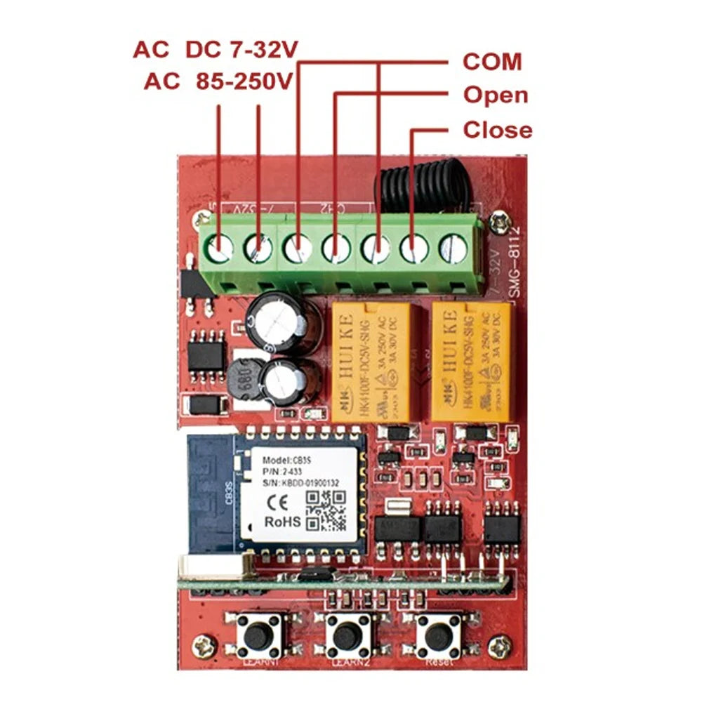 2 Channel WiFi Tuya Smart Garage Gate Opener Remote Control Receiver with 433MHz Transmitter