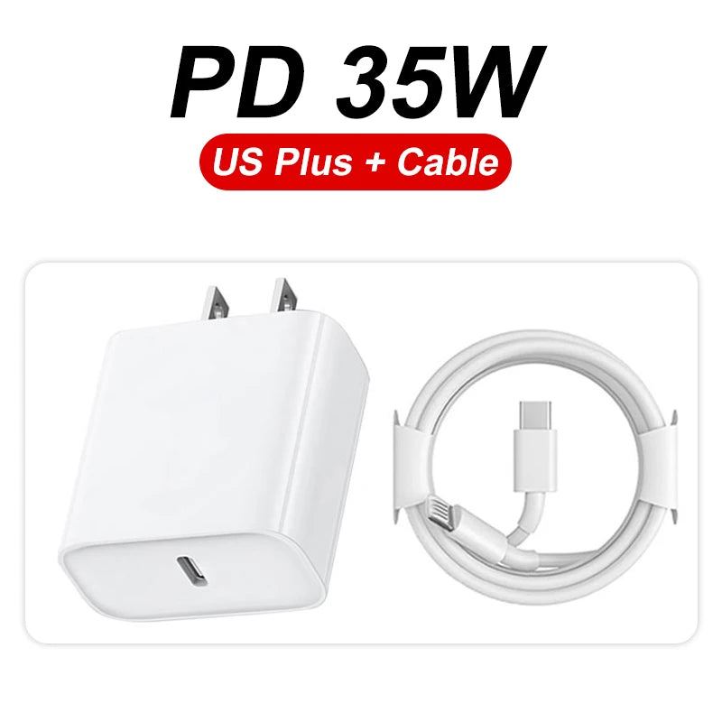 For Apple Original 35W Fast Charger For iPhone 14 13 12 11 Pro Max USB-C Quick Charging X XS XR 7 8 Plus Cable Phone Accessories