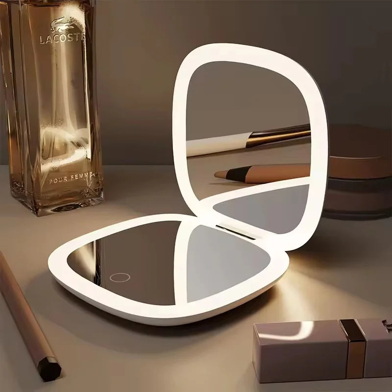 Double-Sided LED Makeup Mirror with 5X Magnification and Three Color Modes Compact Portable Design