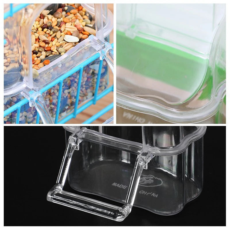 2Pcs Parrot Feeder Large Capacity Water Bowl Transparent Bird Trough Pet Parrot Food Dispenser Parrot Cage Accessories