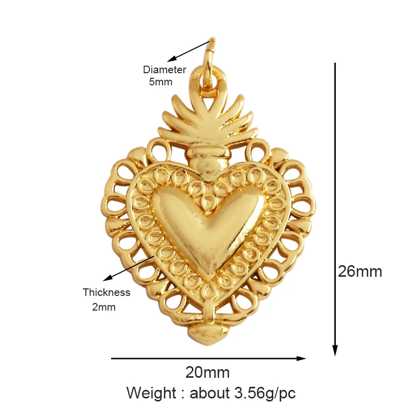 New Sacred Red Heart Charm Pendant 18K Gold Plated Zircon