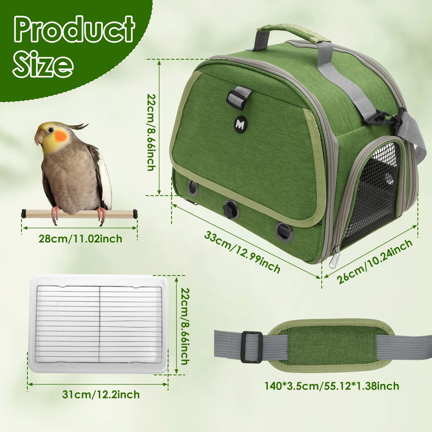 Portable Bird Travel Bag Oxford Cloth Bird Carrier Parrot Travel Cage with Tray and Clear Window Travel Bird Raising Supplies