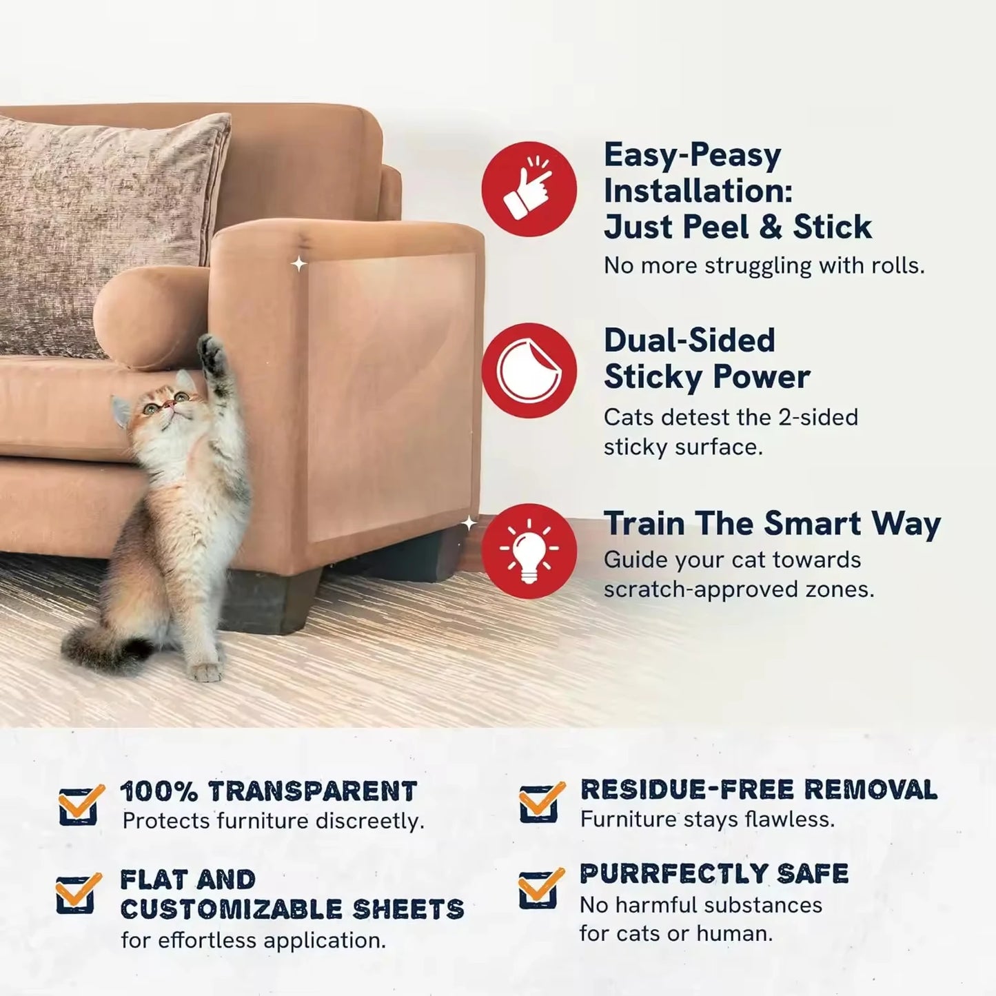 Cat Scratch Deterrent Tape Furniture Protectors From Cats Transparent Self-Adhesive Pet Training Tape for Sofa Furniture Sticker