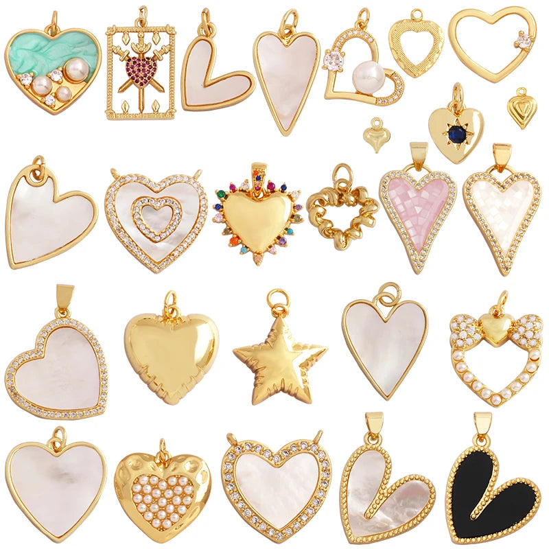 Classics Love Heart Star Zircon Focal Charm Pendant 18K Gold Plated Shell Pearl Jewelry