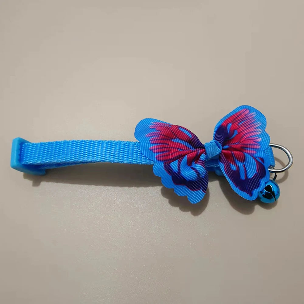 Adjustable Butterfly Bell Pet Collar - Multicolor Cute Design with Safe Lead Clasp for Cats & Small Dogs