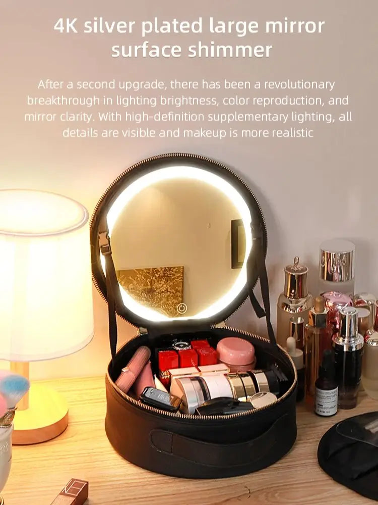 Travel PU Makeup Bag with LED Mirror and Light Portable Cosmetic Organizer for On-the-Go Beauty