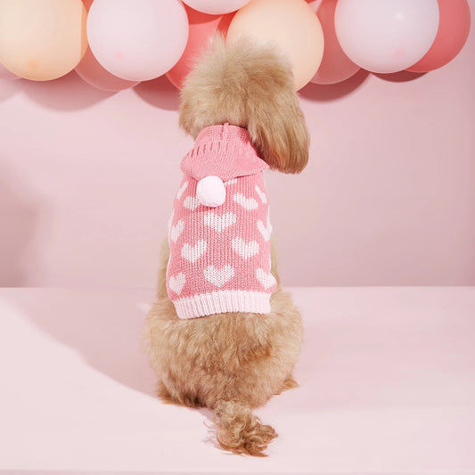 Dog Sweaters Everyday and Valentine's Day Hooded Turtleneck Pink for Small Medium Dogs