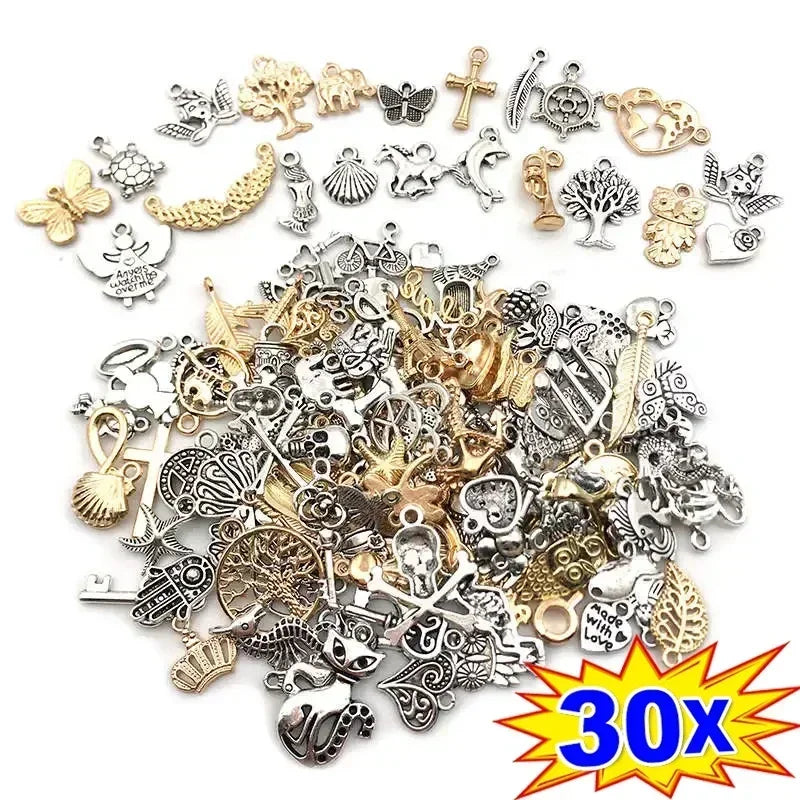 30/100pcs DIY Mixed Cartoon Animal Tree Enamel Charms Beads for Jewelry Making