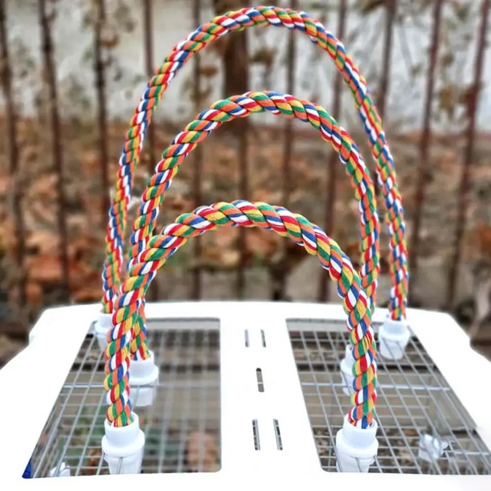 30/55/80/105cm Colorful Parrot Rope Hanging Braided Budgie Bird Cage Cockatiel Toy Pet Stand Accessories Ladder Swing Supplies