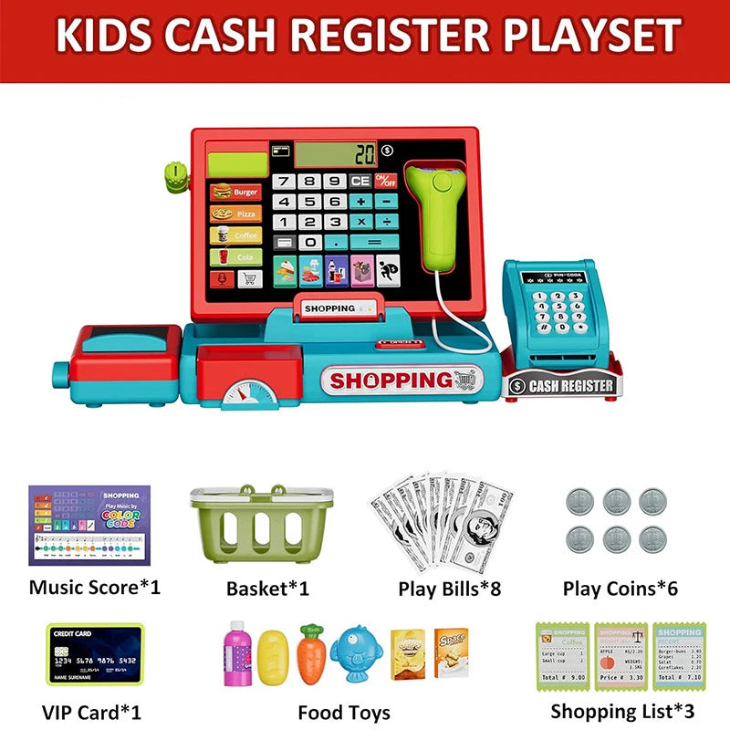Shopping Cash Register Playset with Real Calculator, Pretend Play Store, Learning Toy, Christmas/Halloween/New Year Gift