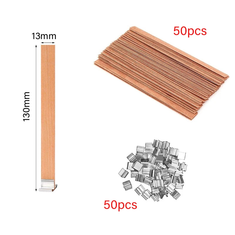 30/50pcs Wooden Candle Wick Set With Clip Base For DIY Candles