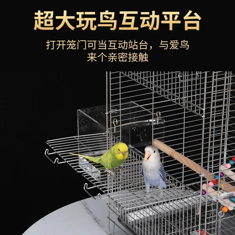 Horizontal silk parrot cage Bird cage Stainless steel bathing Peony Xuanfeng special cage Luxury villa breeding box Household ca