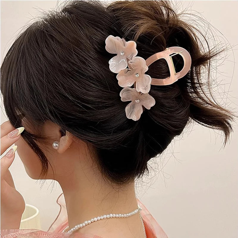 New Fashion Flower Hair Clip Women Elegant Non-slip Ponytail Clip Simple Versatile Bow Shark Clip Headdress Hair Accessories