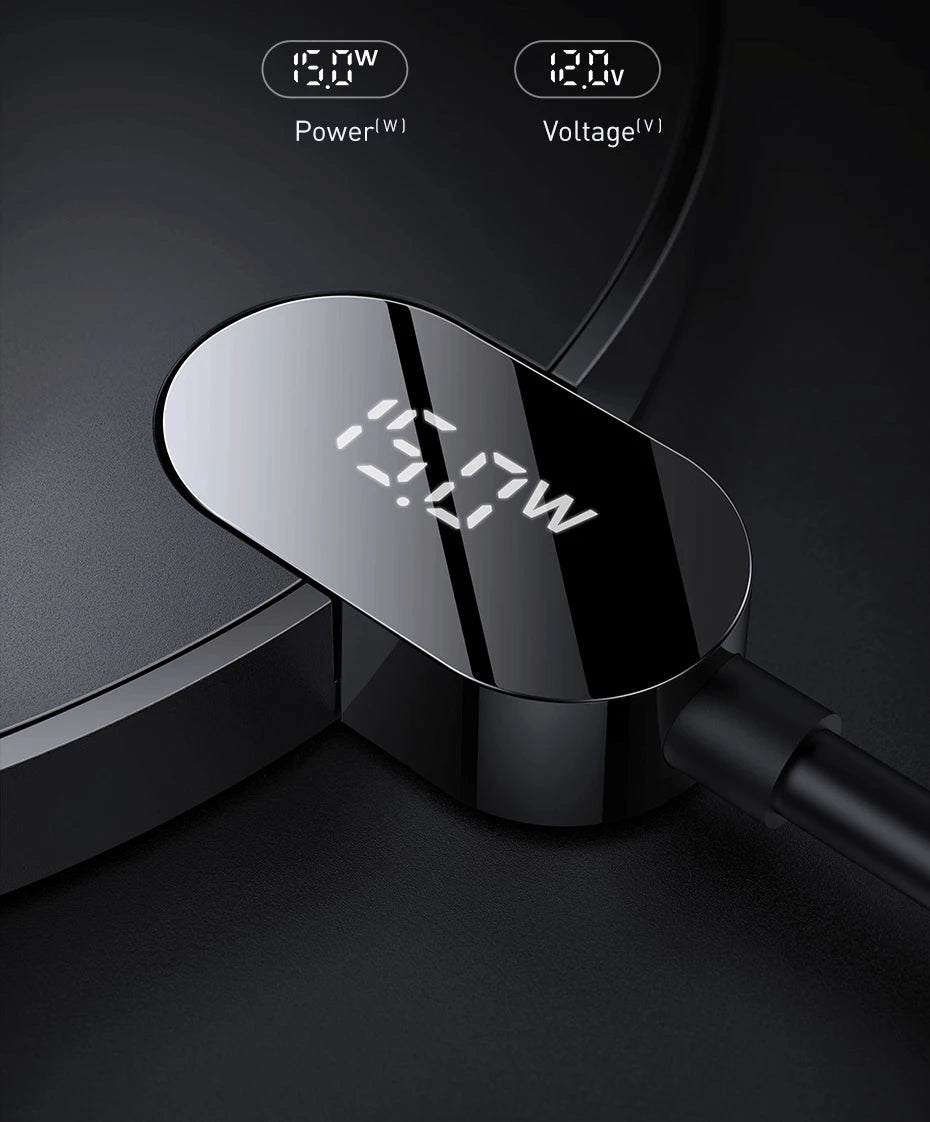 Baseus 15W Fast Wireless Charger Pad with LED Display for iPhone 15 14 and Samsung Devices